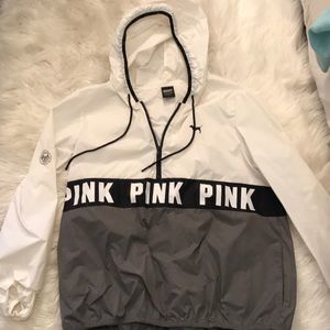 VS Pink hooded 3/4 zip rain coat